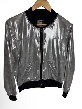 Lucky in Love silver metallic zip front bomber jacket Size S (4-6)